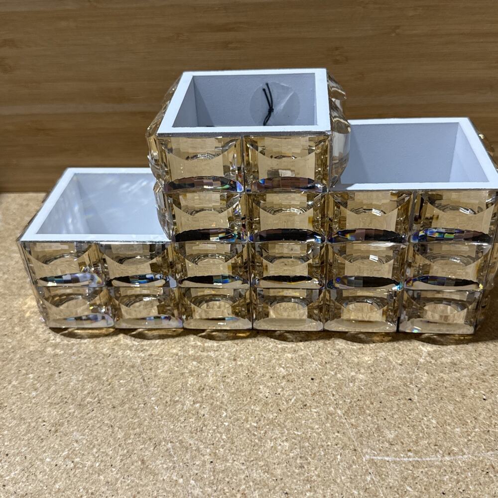 Bebe Crystal Look Pen Holder Desk Organizer Gold Tone New w Tag